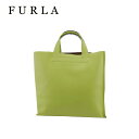 【中古】 フルラ ハンドバッグ トート バッグ レディース ロゴ グリーン イエロー ゴールド コーティングレザー FURLA F1930