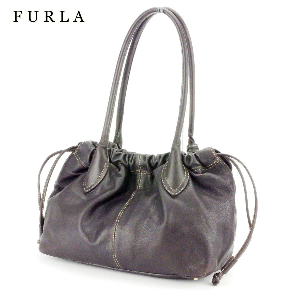 【スプリングセール30％OFF】フルラ トートバッグ トート ショルダーバッグ プレートタグ付き ブラウン ゴールド レザー FURLA バック 収納 ファッション バッグ 手持ちバッグ 【フルラ】 D2083 【中古】