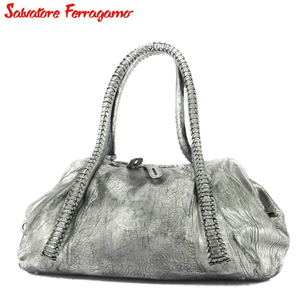 【スプリングセール30％OFF】サルヴァトーレ フェラガモ トートバッグ トート ショルダーバッグ レディース シルバー レザー Salvatore Ferragamo 【フェラガモ】 T10066S 【中古】