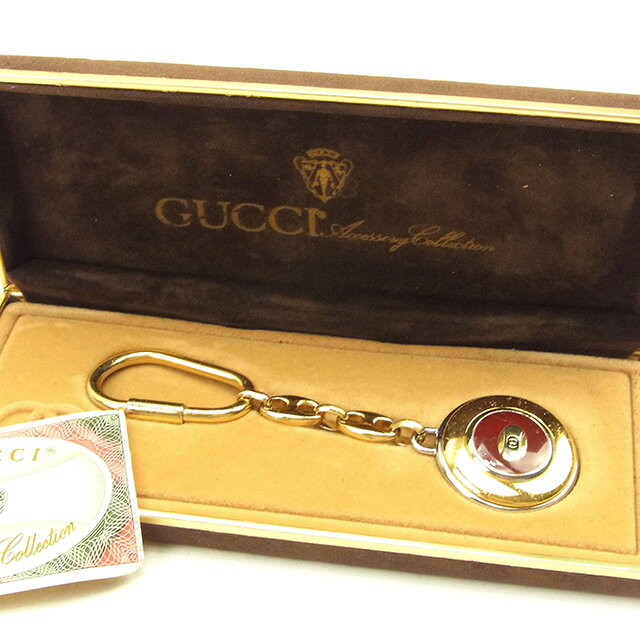 【スプリングセール30％OFF】グッチ キーホルダー キーリング インターロッキング ゴールド×シルバー×ボルドー ゴールド Gucci 【グッチ】 T671S 【中古】