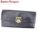 【スプリングセール】サルヴァトーレ フェラガモ 長財布 ファスナー付き 財布 ガンチーニ ブラック ゴールド レザー Salvatore Ferragamo 【...