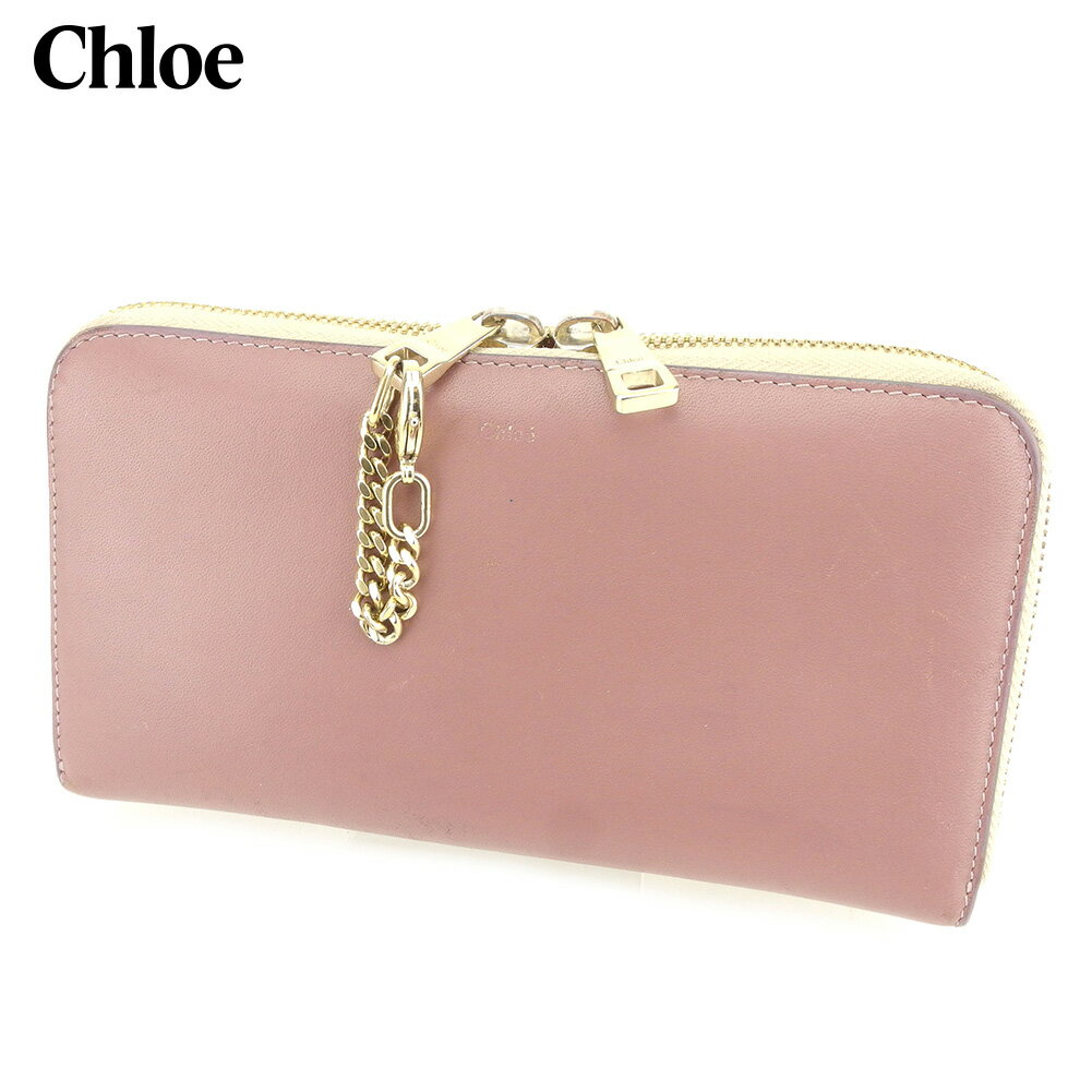 【中古】 クロエ Chloe 長財布 ラウンドファスナー 財布 レディース ベイリー ピンク ベージュ ゴールド レザー 人気 セール L2836