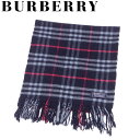 【スプリングセール30％OFF】バーバリー マフラー フリンジ付き チェック ネイビー ブルー レッド カシミア BURBERRY 【バーバリー】 L2909S 【中古】