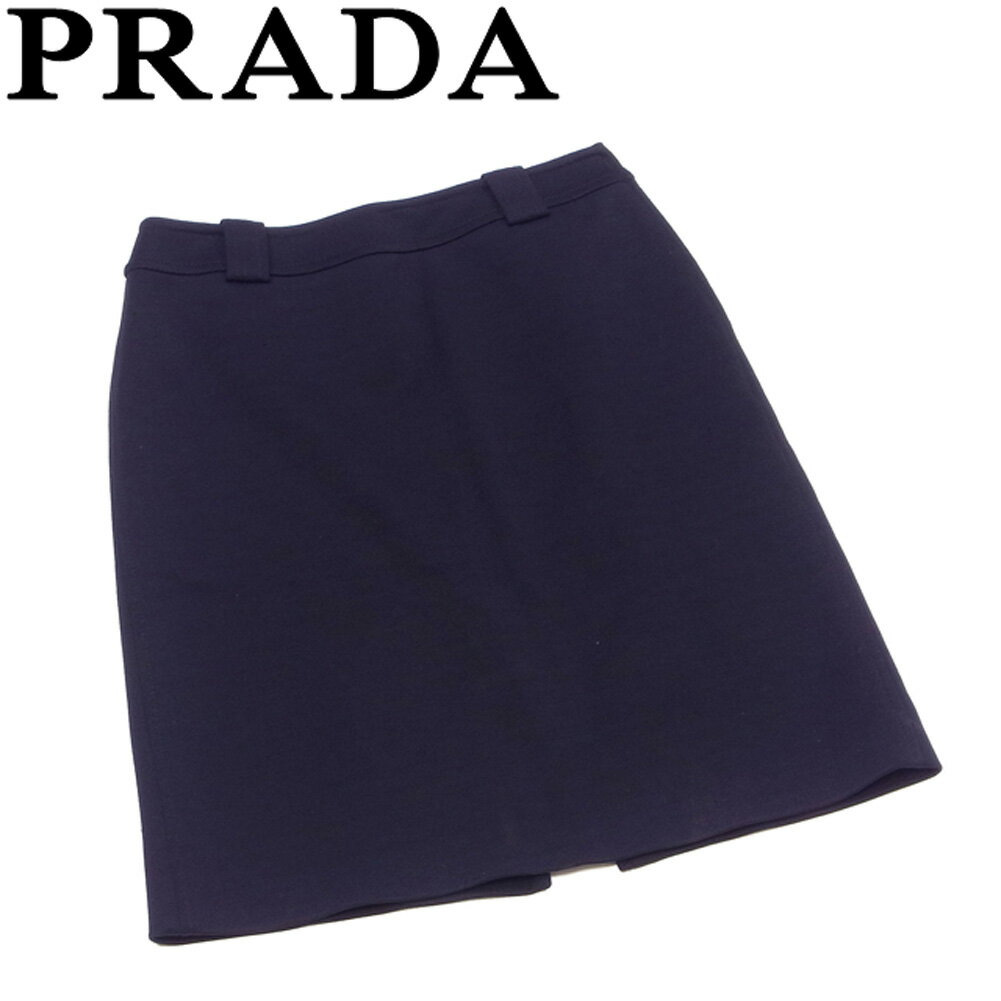 【ウィンターSALE 30%OFF】プラダ スカート 後スリット入り ボトムス ♯42サイズ セミフレアー ブラック ナイロン ラバー PRADA 【プラダ】 C4052S 【中古】