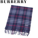 【春の大感謝祭 30％OFF】バーバリー マフラー フリンジ付き チェック ネイビー ブルー レッド ウール 毛BURBERRY レディース プレゼント 贈り物 オシャレ 大人 ファッション 【バーバリー】 T9966 【中古】