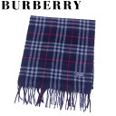 【春の大感謝祭 30％OFF】バーバリー マフラー フリンジ付き チェック ネイビー ブルー レッド ウール 毛BURBERRY レディース プレゼント 贈り物 オシャレ 大人 ファッション 【バーバリー】 T9968 【中古】