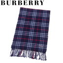 【春の大感謝祭 30％OFF】バーバリー マフラー フリンジ付き チェック ネイビー ブルー レッド ウール 毛BURBERRY レディース プレゼント 贈り物 オシャレ 大人 ファッション 【バーバリー】 T9979 【中古】