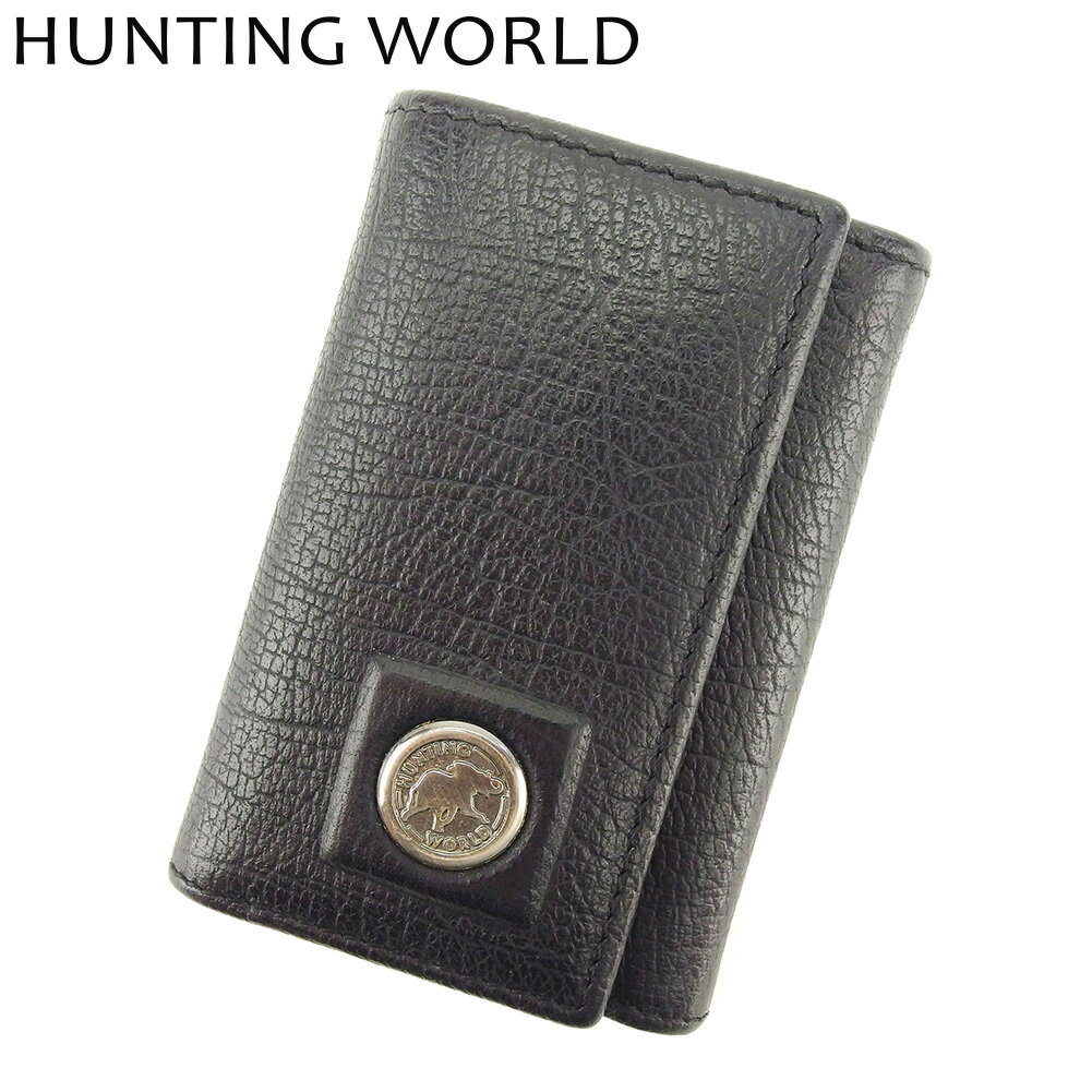 【中古】 ハンティングワールド キーケース 6連キーケース 札入れ付き バチューレザー ブラック シルバー レザーHUNTING WORLD レディース プレゼント 贈り物 1点物 人気 良品 ブランド 迅速発送 オシャレ 大人 在庫処分 ファッション 【送料無料】 H596