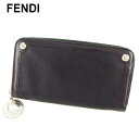 【春の大感謝祭 30％OFF】フェンディ 長財布 ラウンドファスナー 財布 コインモチーフ ブラック シルバー レザー FENDI 【フェンディ】 T7726S 【中古】