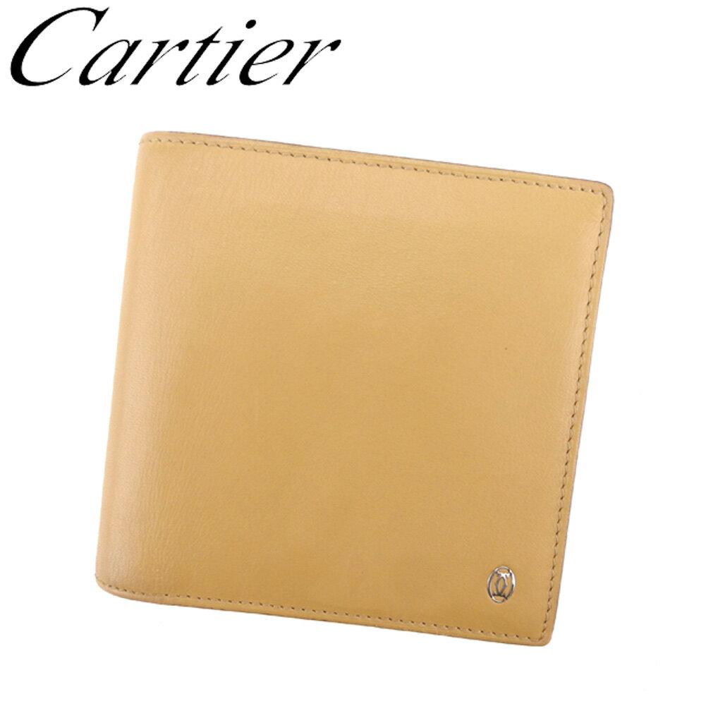 【8100円オフクーポン】 【中古】 カルティエ 二つ折り 財布 パシャ ベージュ レザー Cartier 【カルティエ】 T8122S ★