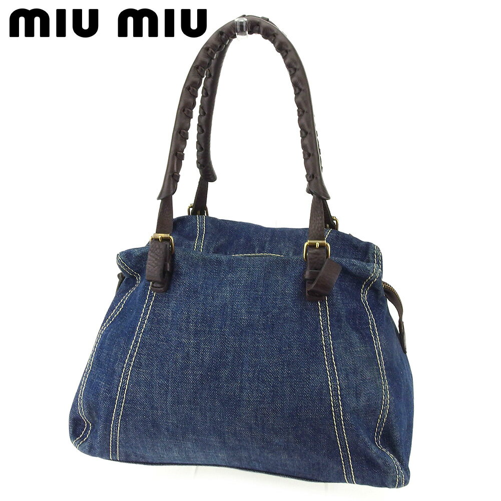 【スプリングセール30％OFF】ミュウミュウ ハンドバッグ ミニボストンバッグ ブルー ブラウン キャンバス×レザー miu miu バック 手持ちバッグ ファッション バッグ 収納 【ミュウミュウ】 T8335 【中古】