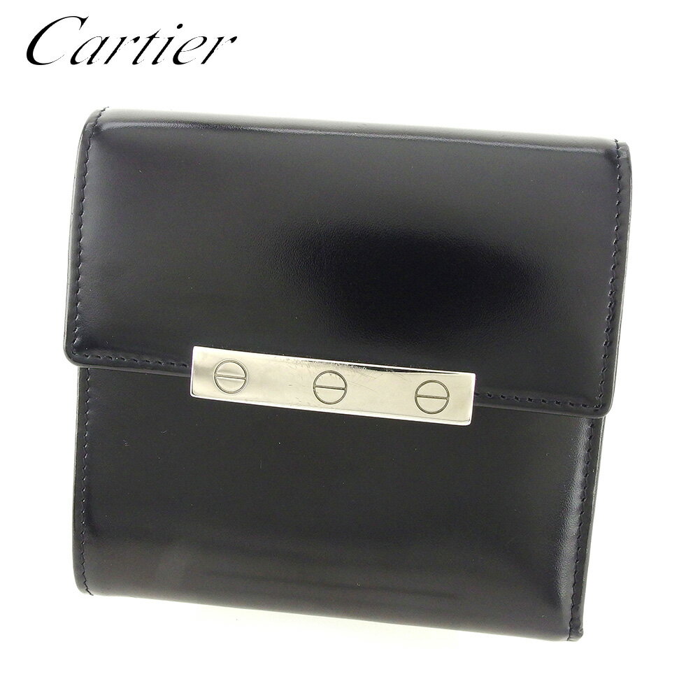 【スプリングセール30％OFF】カルティエ 三つ折り 財布 ラブコレクション ブラック シルバー レザー Cartier 【カルティエ】 T8381S 【中古】