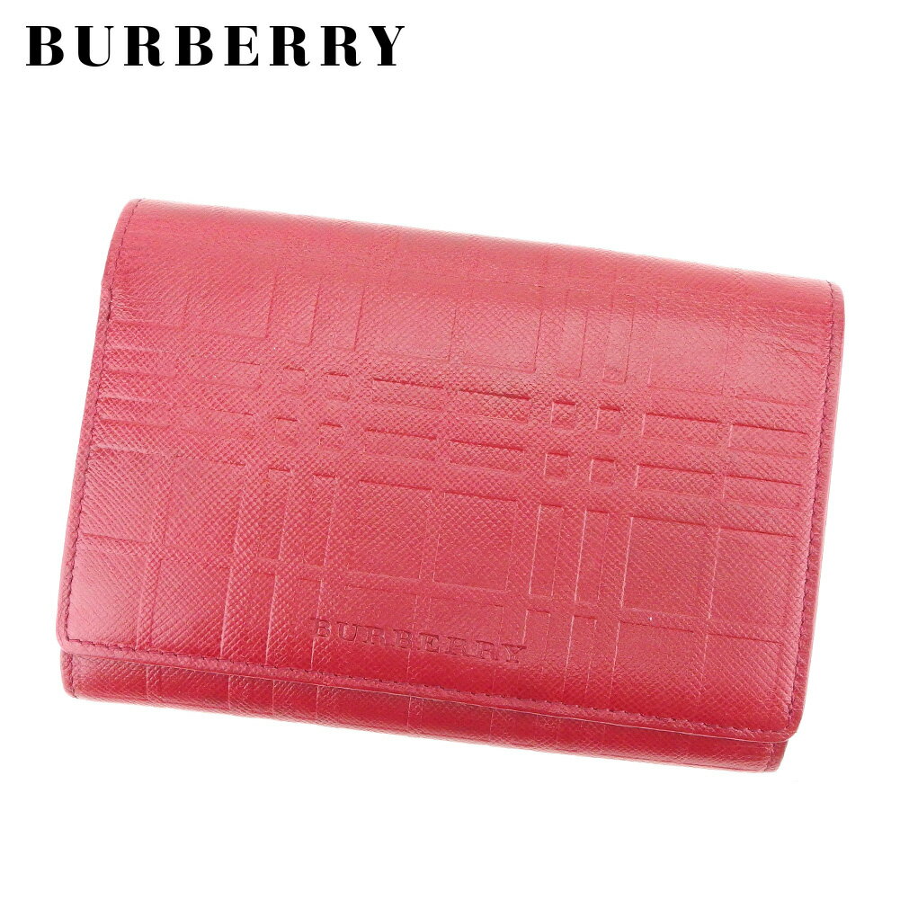 【スプリングセール30％OFF】バーバリー 三つ折り 財布 L字ファスナー レッド レザー BURBERRY 【バーバリー】 L2497S 【中古】