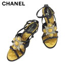 【スプリングセール】シャネル サンダル シューズ 靴 ♯34C マトラッセ ビジュー ブラック ゴールド キャンバス×レザーCHANEL レディース プレゼント...