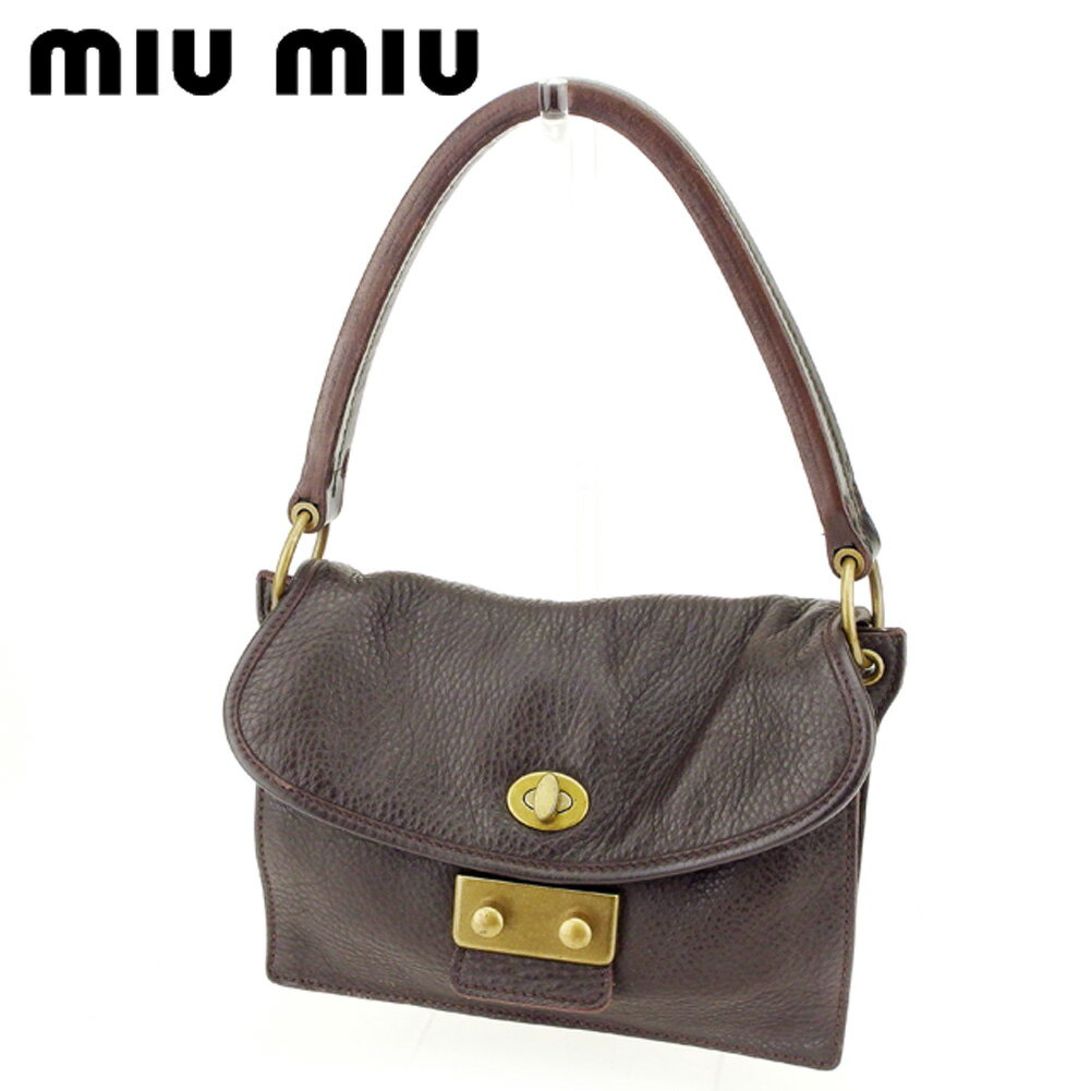 【スプリングセール30％OFF】ミュウミュウ ハンドバッグ ワンショルダー ブラウン レザー miumiu 【ミュウミュウ】 T8983S 【中古】