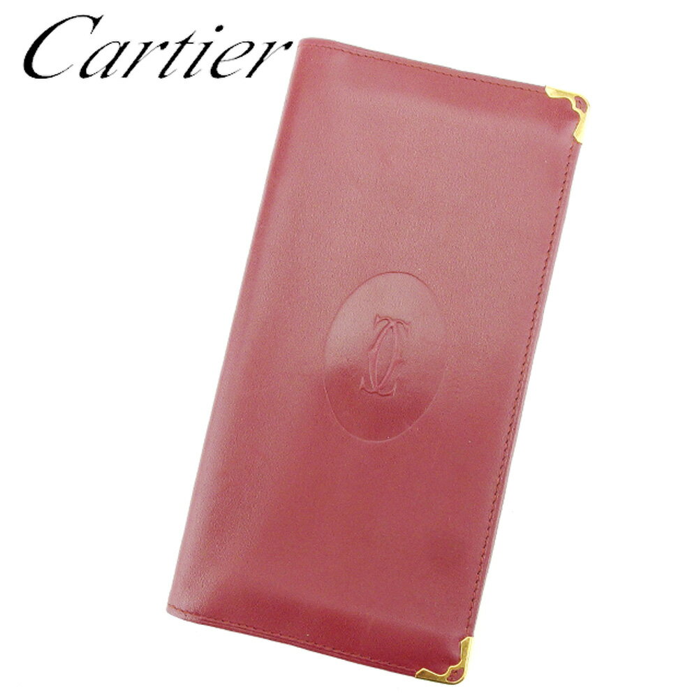 【2100円オフクーポン】 【中古】 カルティエ 長札入れ 長財布 マストライン ボルドー レザー Cartier 【カルティエ】 T8987S ★