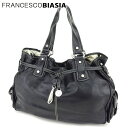 【スプリングセール30％OFF】フランチェスコビアジア トートバッグ トート ハンドバッグ FBボタン ブラック シルバー レザー FRANCESCO BIASIA 【フランチェスコビアジア】 L2558S 【中古】