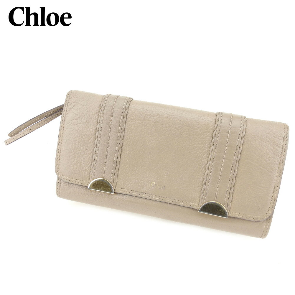 【スプリングセール30％OFF】クロエ 長財布 ファスナー付き 財布 ロゴ ベージュ ゴールド レザー Chloe 【クロエ】 L2588S 【中古】