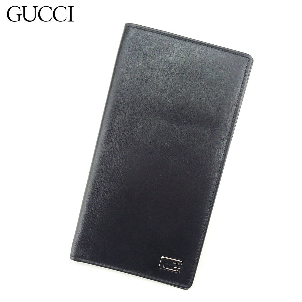 【スプリングセール30％OFF】グッチ 長札入れ 札入れ Gマーク ブラック シルバー レザー GUCCI 【グッチ】 D1992S 【中古】