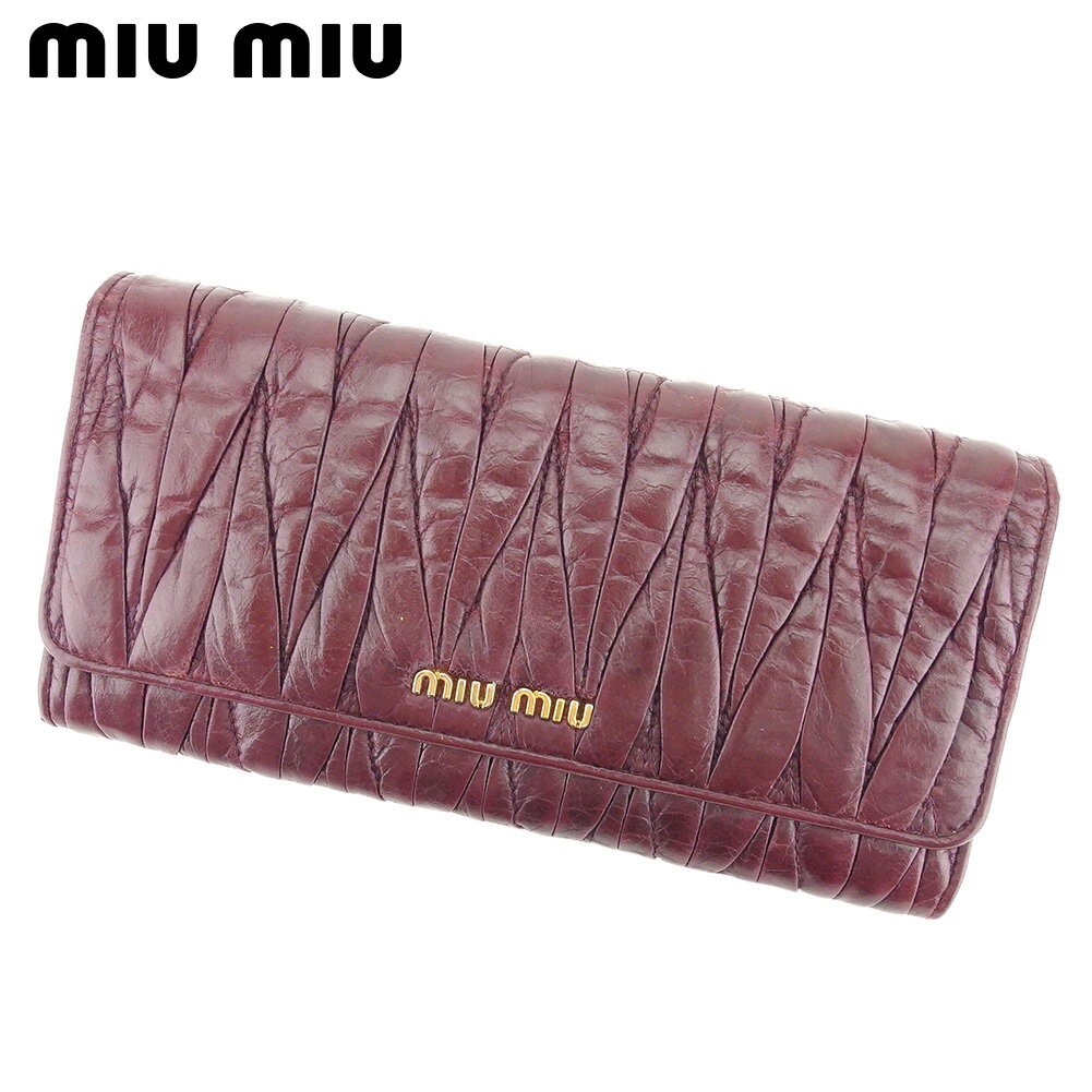 【スプリングセール30％OFF】ミュウミュウ 長財布 ファスナー付き 財布 マテラッセ パープル ゴールド レザー miu miu 【ミュウミュウ】 D1995S 【中古】