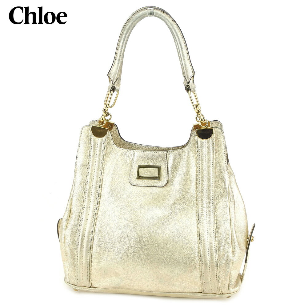 【スプリングセール30％OFF】クロエ トートバッグ トート ショルダーバッグ ロゴプレート ゴールド レザー Chloe 【クロエ】 D2015S 【中古】