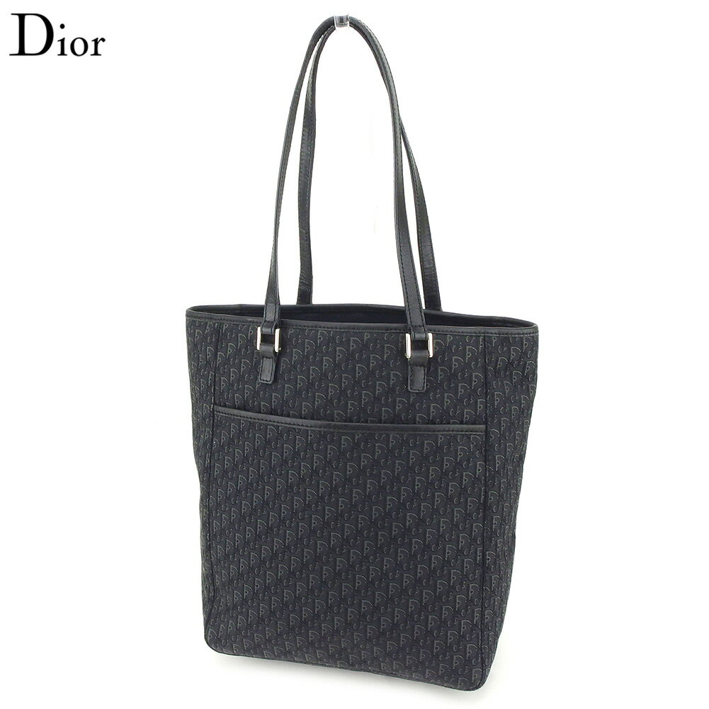 【中古】 ディオール Dior トートバッグ トート ショルダーバッグ レディース メンズ トロッター ブラック グレー 灰色 シルバー キャンバス×レザー 人気 セール T9098 .