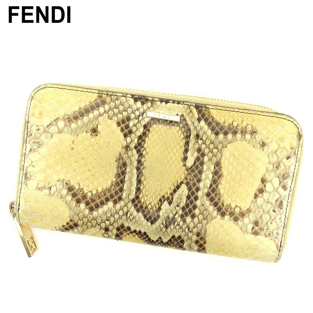 【スプリングセール30％OFF】フェンディ 長財布 ラウンドファスナー パイソン ベージュ レザー FENDI 長サイフ サイフ 収納 財布 ユニセックス 小物 【フェンディ】 P817 【中古】