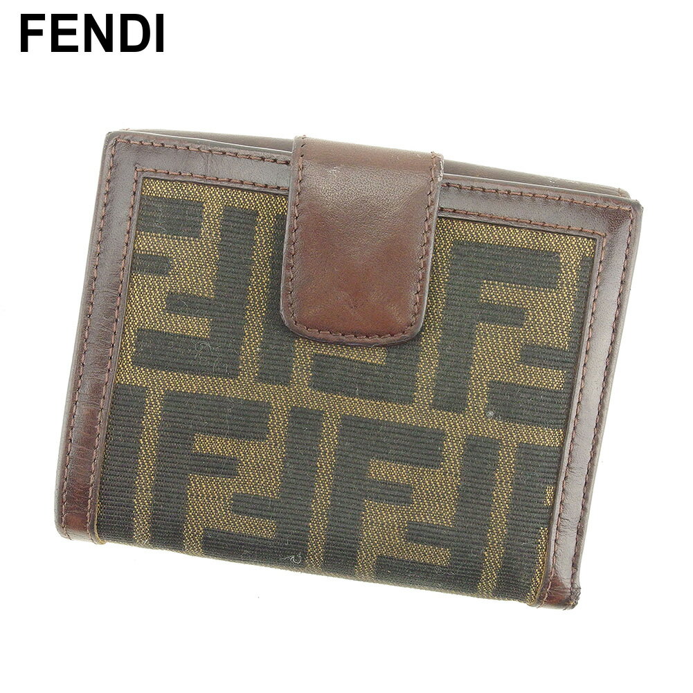 【スプリングセール30％OFF】フェンディ Wホック 財布 二つ折り 財布 ズッカ ブラウン ベージュ ブラック レザー FENDI ホックサイフ ホック財布 財布 サイフ 財布 ユニセックス 小物 【フェンディ】 P840 【中古】