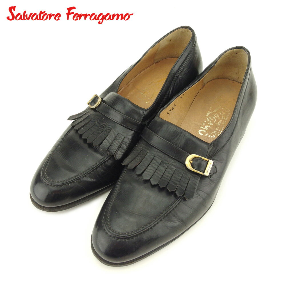 【スプリングセール30％OFF】サルヴァトーレ フェラガモ ローファー シューズ 靴 #7 ブラック レザーSalvatore Ferragamo レディース プレゼント 贈り物 オシャレ 大人 ファッション 【フェラガモ】 T9080 【中古】