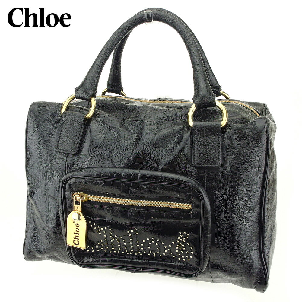 【スプリングセール30％OFF】クロエ ハンドバッグ ミニボストンバッグ スタッズ ブラック フェイクレザー Chloe 【クロエ】 G1342S 【中古】