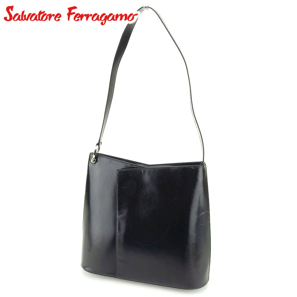 【スプリングセール30％OFF】サルヴァトーレ フェラガモ ショルダーバッグ ワンショルダー ガンチーニ ブラック レザー Salvatore Ferragamo 【フェラガモ】 G1350S 【中古】