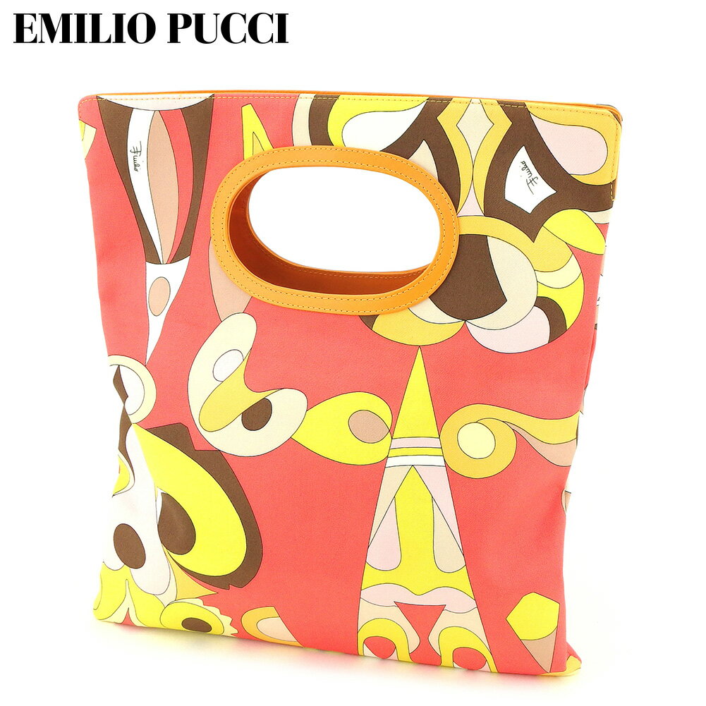 【スプリングセール30％OFF】エミリオ プッチ トートバッグ クラッチバッグ プッチ(柄) オレンジ ブラウン キャンバス EMILIO PUCCI バック 収納 ファッション バッグ 手持ちバッグ 【エミリオ プッチ】 T9178 【中古】