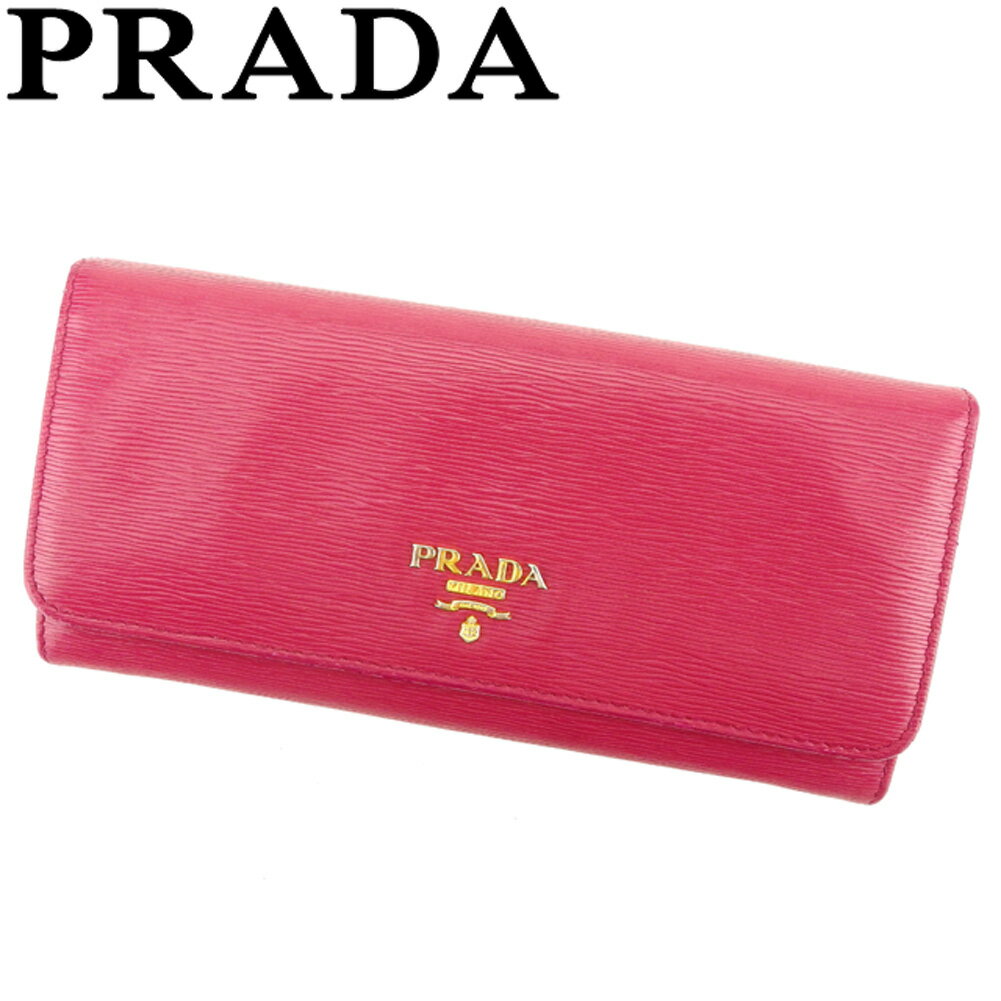 【スプリングセール】プラダ 長財布 ファスナー付き 財布 ロゴ ピンク ゴールド レザー PRADA 【プラダ】 F1428S 【中古】