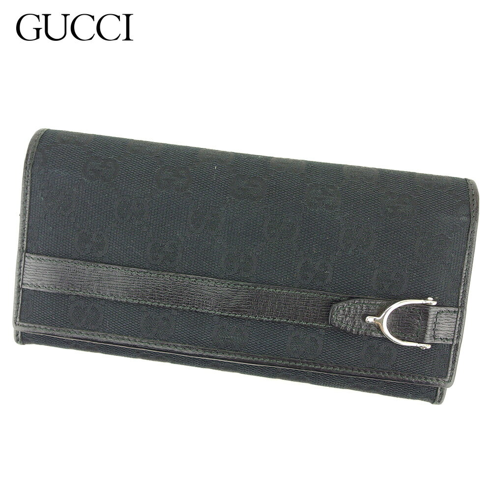 【スプリングセール30％OFF】グッチ 長財布 ファスナー付き 長財布 GG柄 ブラック キャンバス×レザー GUCCI 【グッチ】 L2647S 【中古】