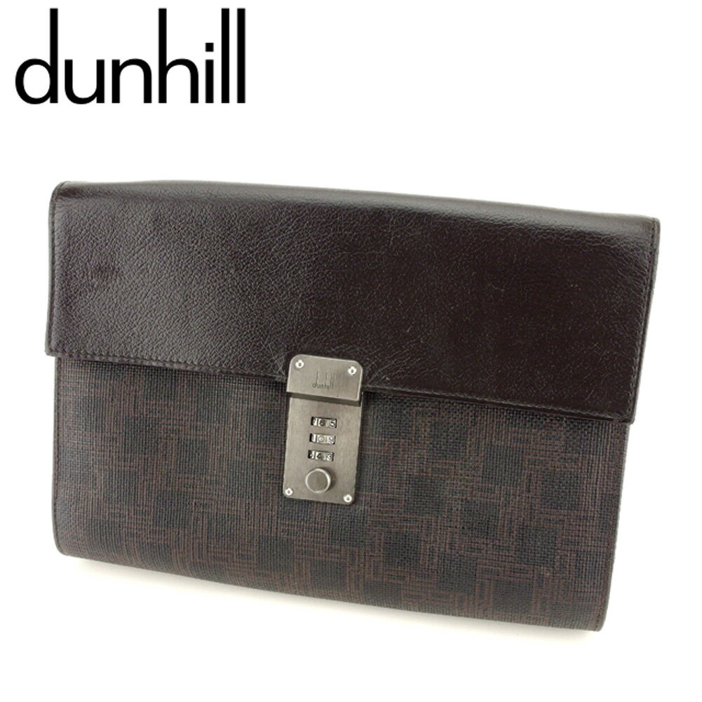 【スプリングセール30％OFF】ダンヒル クラッチバッグ セカンドバッグ ブラウン ブラック PVC×レザー dunhill 【ダンヒル】 L2694S 【中古】