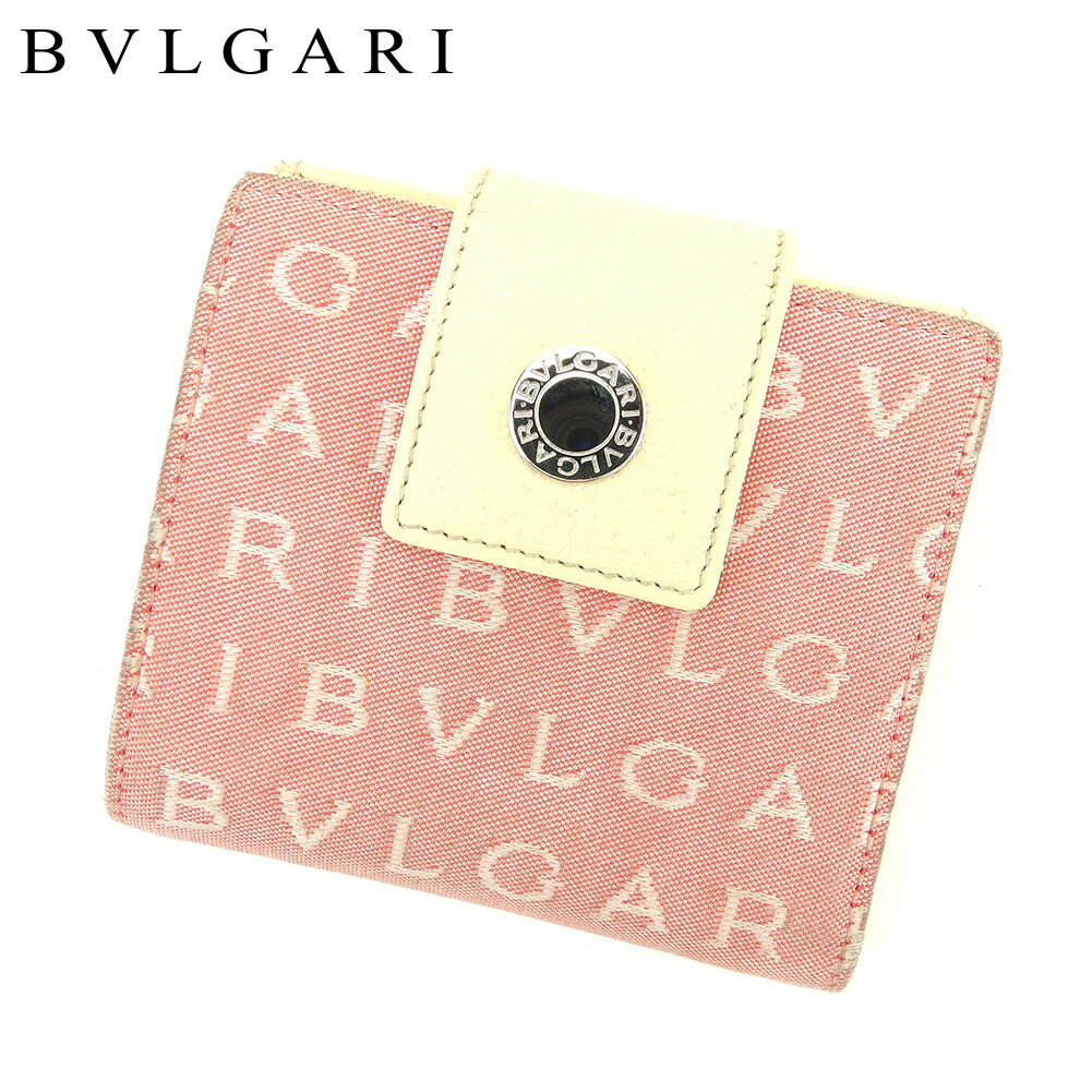 【スプリングセール30％OFF】ブルガリ 二つ折り 財布 財布 ロゴマニア ベージュ レッド キャンバス×レザー BVLGARI 【ブルガリ】 L2721S 【中古】