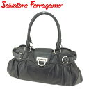 【スプリングセール】サルヴァトーレ フェラガモ ハンドバッグ トートバッグ ガンチーニ ブラック シルバー レザー Salvatore Ferragamo 【フ...