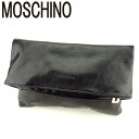 【スプリングセール】モスキーノ クラッチバッグ セカンドバッグ ロゴ ブラック ゴールド レザー MOSCHINO 【モスキーノ】 T9392S 【中古】