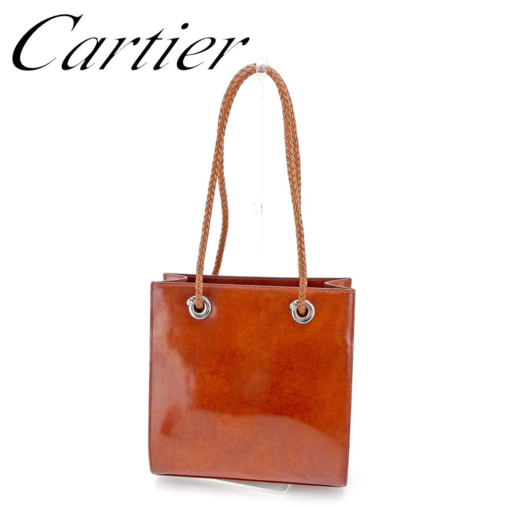 【スプリングセール30％OFF】カルティエ トートバッグ トート ショルダーバッグ パンテール ブラウン シルバー エナメルレザー Cartier 【カルティエ】 T9491S 【中古】