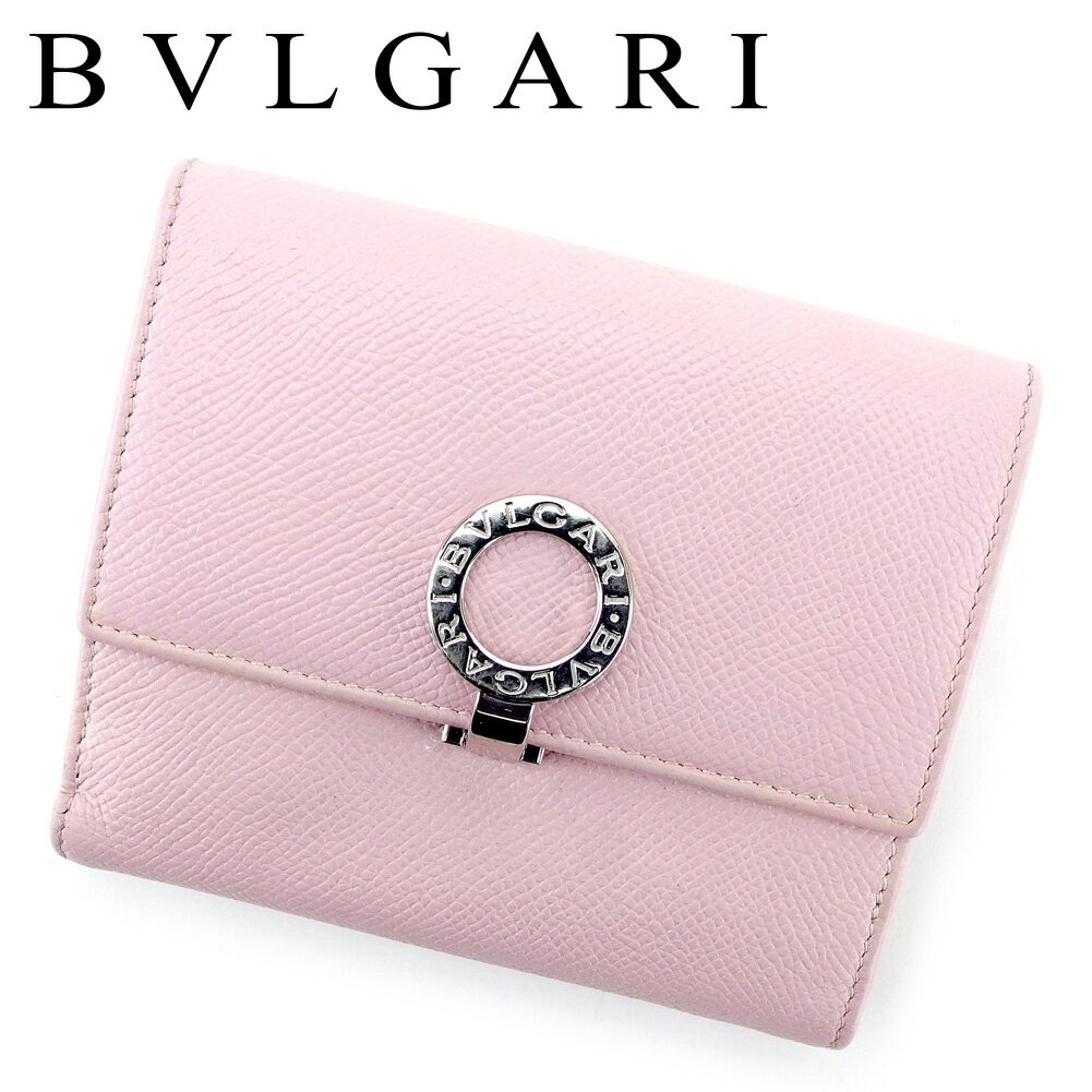 【スプリングセール】ブルガリ Wホック 財布 二つ折り ブルガリブルガリ ピンク シルバー レザー BVLGARI ホックサイフ ホック財布 財布 サイフ 財布 ユニセックス 小物 【ブルガリ】 T9497 【中古】