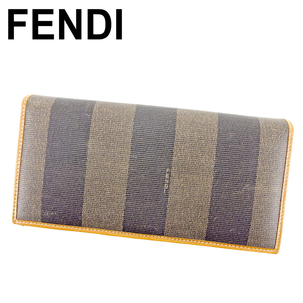 【スプリングセール30％OFF】フェンディ 長財布 ファスナー付き 財布 ペカン ベージュ ブラック ゴールド PVC×レザー FENDI 【フェンディ】 T9522S 【中古】