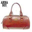 【春の大感謝祭 30％OFF】アナスイ ハンドバッグ ミニボストンバッグ バタフライモチーフ ブラウン レザー ANNA SUI バック 手持ちバッグ ファッション バッグ 収納 【アナスイ】 G1393 【中古】