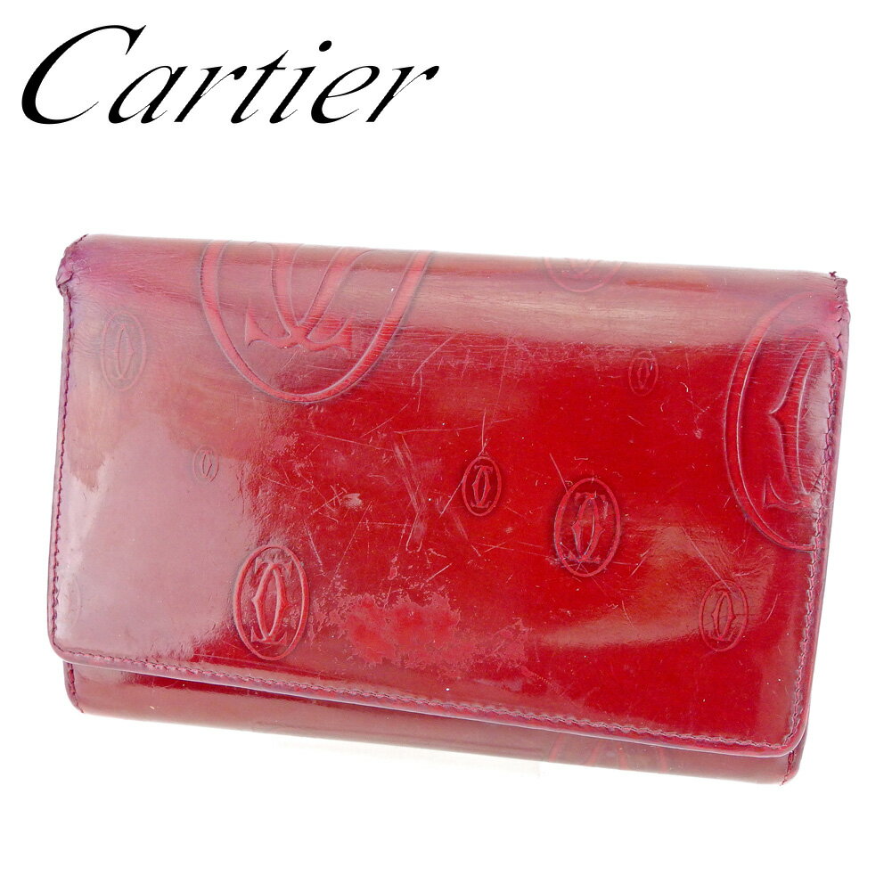 【スプリングセール30％OFF】カルティエ 二つ折り 財布 L字ファスナー ハッピーバースデー ボルドー レザー Cartier 【カルティエ】 P787S 【中古】