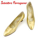 【春の大感謝祭 30％OFF】サルヴァトーレ フェラガモ パンプス シューズ 靴 ♯8C アーモンドトゥ ゴールド レザー Salvatore Ferragamo 【フェラガモ】 P853S 【中古】