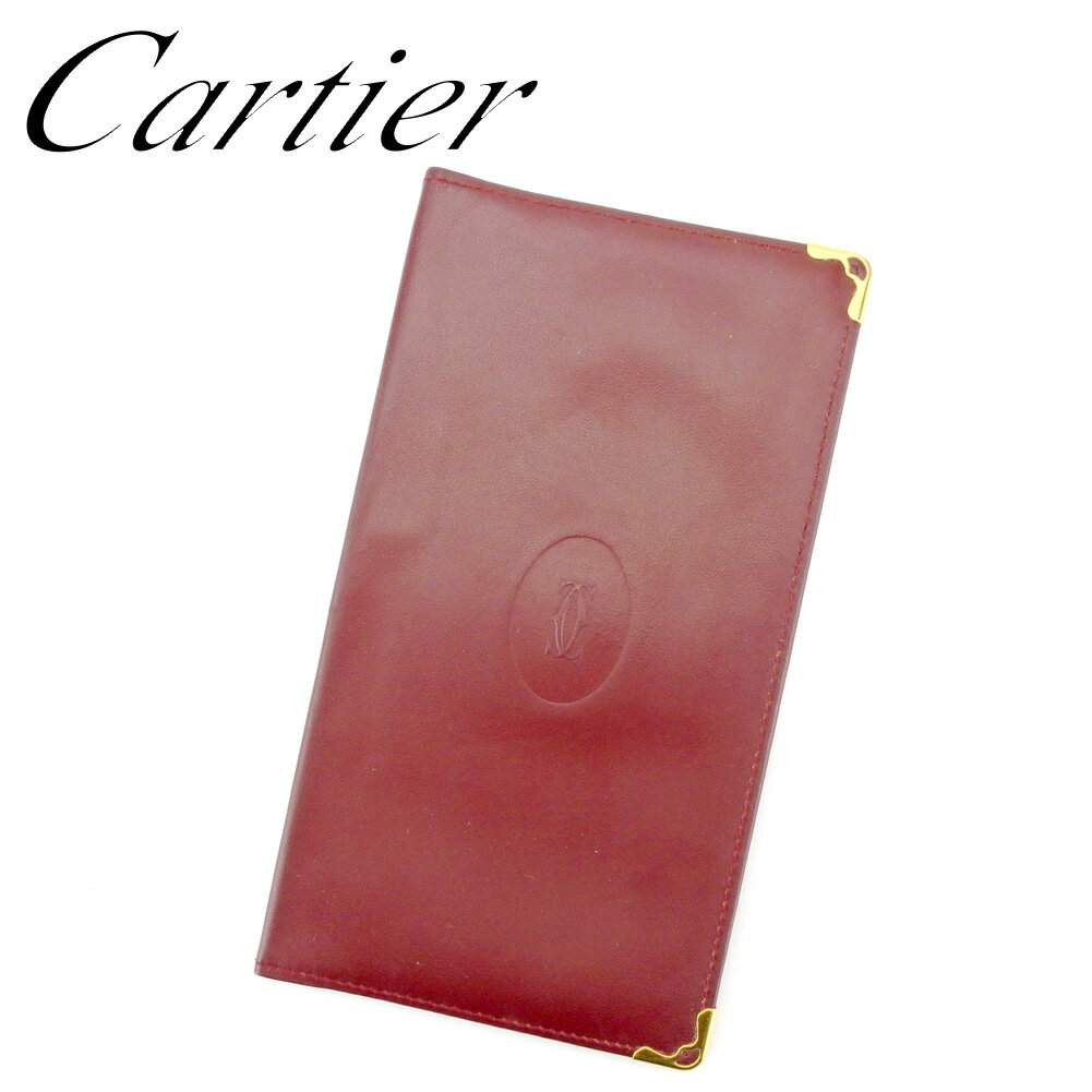 【ウィンターSALE 30%OFF】カルティエ 手帳カバー 長札入れ マストライン ボルドー ゴールド レザー Cartier 【カルティエ】 P877S 送料無料 【中古】