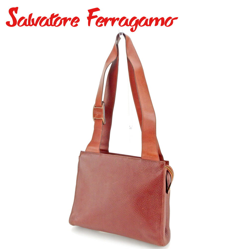 【スプリングセール30％OFF】サルヴァトーレ フェラガモ ショルダーバッグ トートバッグ ロゴ ブラウン ゴールド レザー Salvatore Ferragamo バッグ バック 肩掛け 収納 バッグ 【フェラガモ】 P881 【中古】