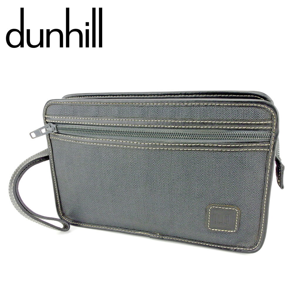 【スプリングセール30％OFF】ダンヒル クラッチバッグ セカンドバッグ ヘリンボーン ブラック グレー 灰色 PVC×レザー dunhill セカンドバッグ バック ファッション 収納 バッグ 【ダンヒル】 P920 【中古】