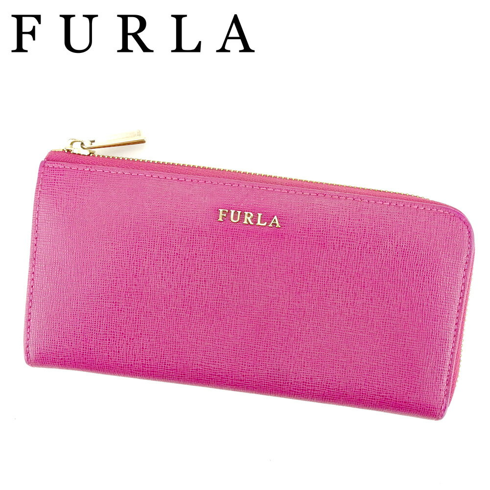 【スプリングセール】フルラ 長財布 L字ファスナー 財布 ロゴ パープル ゴールド レザー FURLA 長サイフ サイフ 収納 財布 ユニセックス 小物 【フルラ】 P925 【中古】