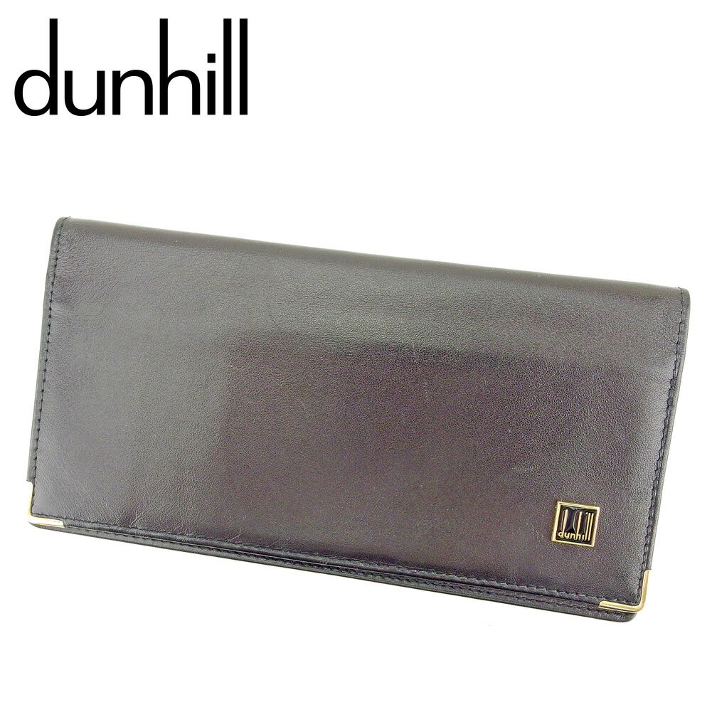 【スプリングセール30％OFF】ダンヒル 長札入れ 札入れ ロゴプレート ブラック ゴールド レザー dunhill 【ダンヒル】 P928S 【中古】