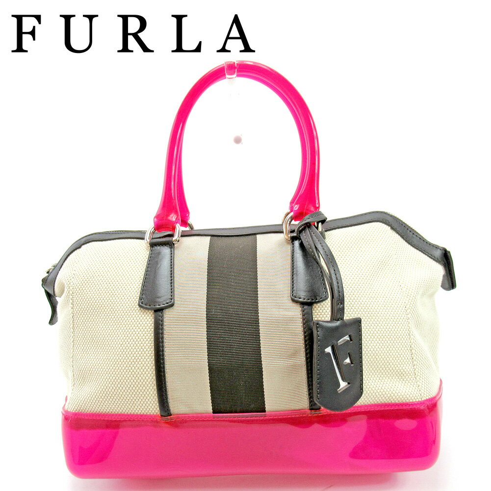 【スプリングセール30％OFF】フルラ ボストンバッグ ミニボストンバッグ ベージュ ブラウン ピンク キャンバス×ラバー FURLA バック 収納 旅行 バッグ 【フルラ】 E1480 【中古】